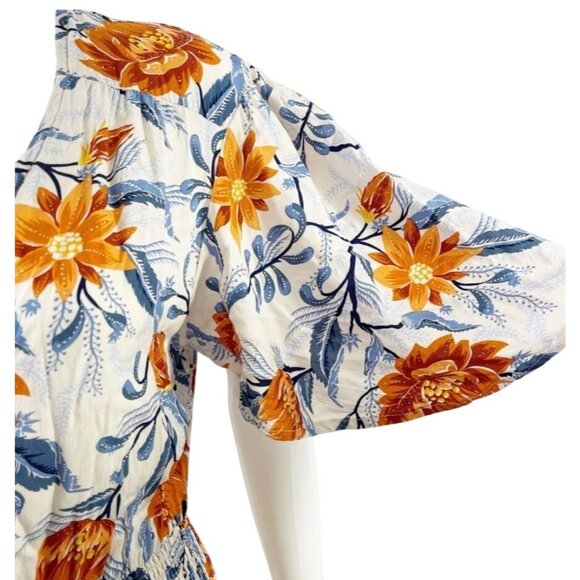 The Label By Anthropologie  Orange V-Neck Tiered  Floral Maxi Dress Size L - Picture 3 of 14